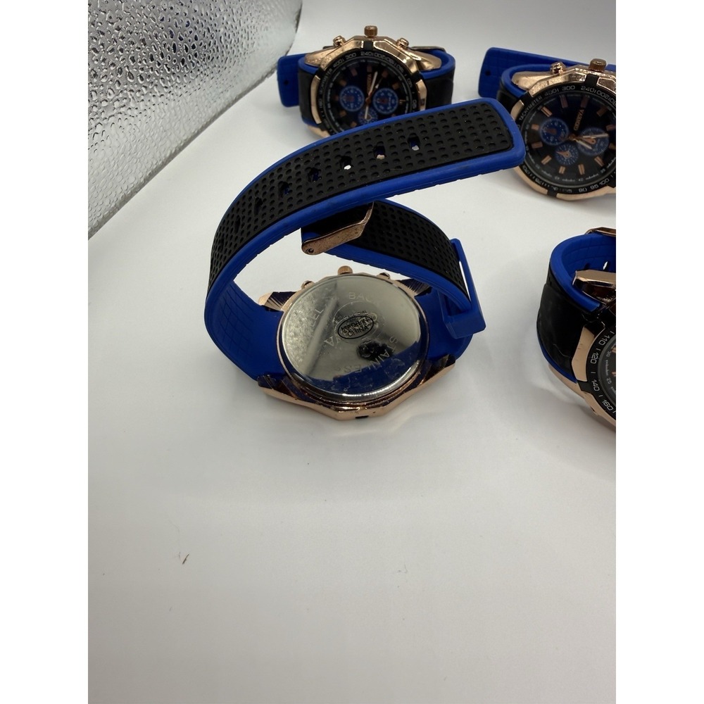 Lot of 7 Geneva Men's Sport Watches Blue Black Silicone Strap Rose Gold Tone - Picture 4 of 4